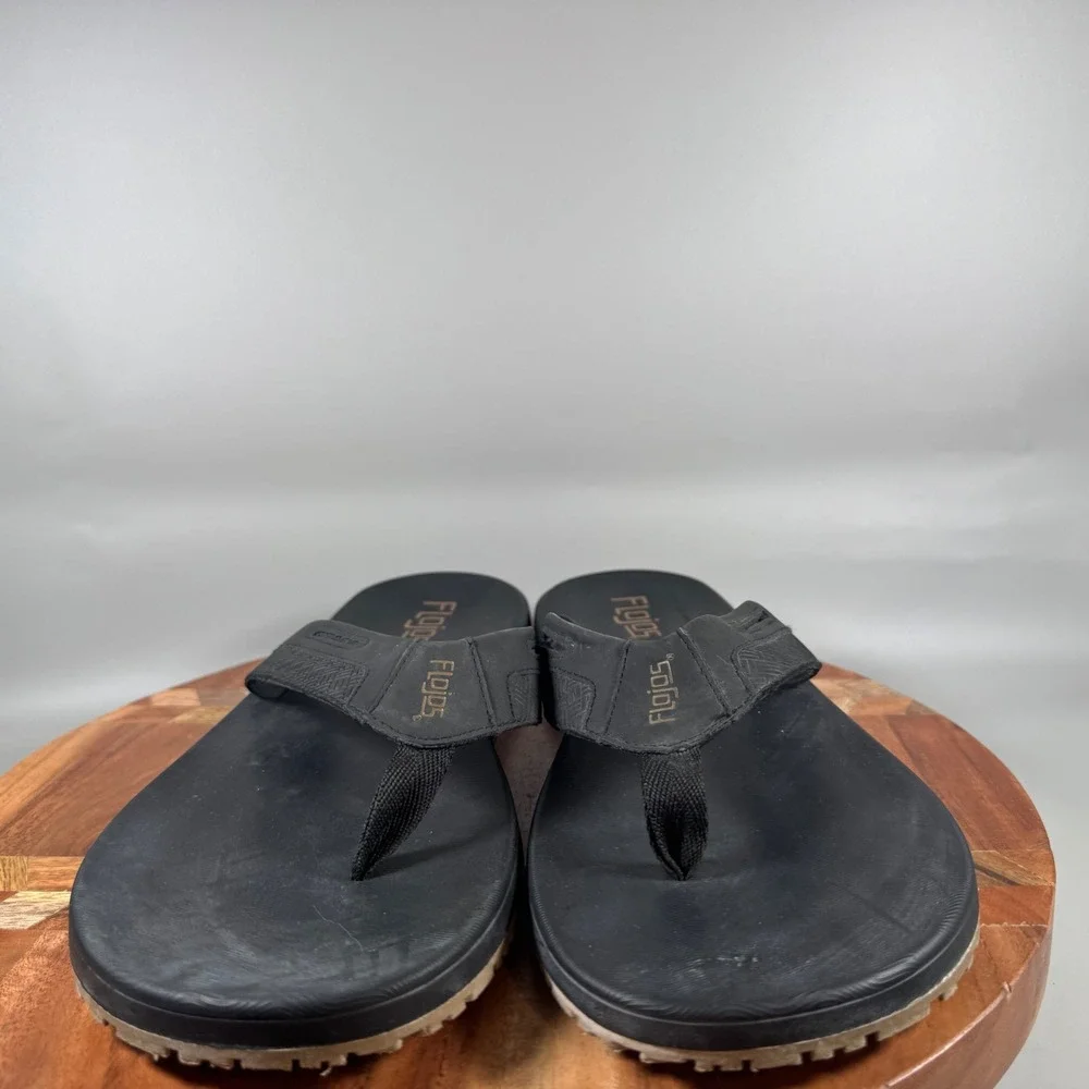 Flojos Mens Black Flip‎ Flop Sandals Size 13 Textured Straps Comfort Beach Shoes